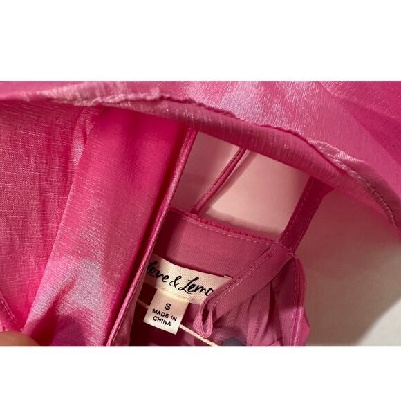 For Love & Lemons Lala Lace Up Mini Dress Pink Taffeta Small NWT Heart Detail - Picture 12 of 13